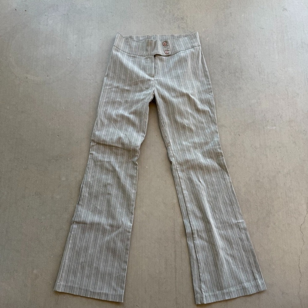 Rue21 Y2K Striped‎ Flare Pants Womens 11/12 Beige High Rise Stretch Retro